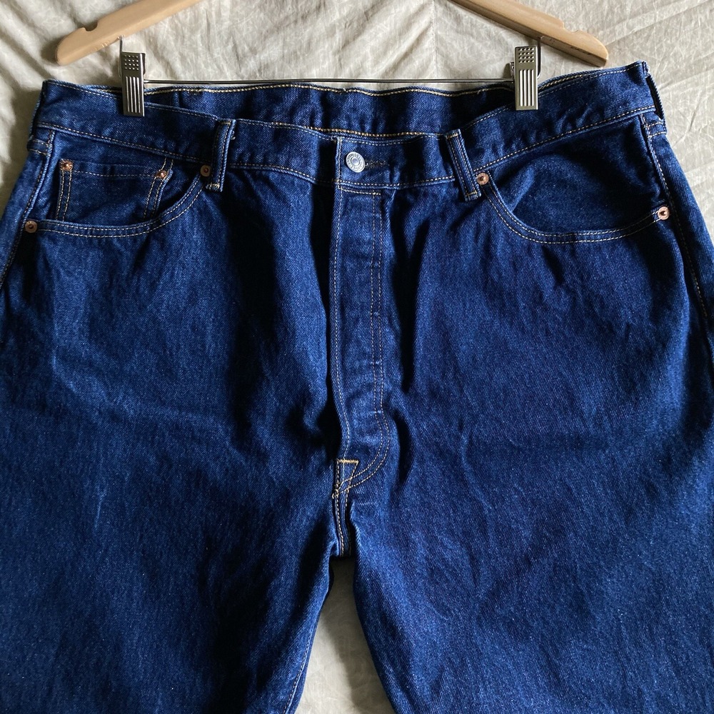 Levis 501 Original Mens Red Tab StraightFit ButtonFly Dark Wash Blue Jean 38x29 - Picture 4 of 16